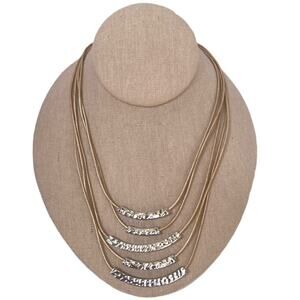 Lia Sophia Cobble Hill Necklace Multi Strand Beige Cord Silver Tone Adjustable